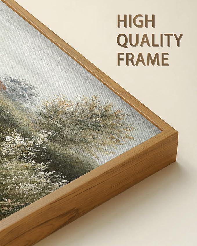SHENIFY Vintage Landscape Framed Wall Art Meadow Scenery Farmhouse Decor Retro Painting for Bedroom Living Room Ready to Hang Wall Artwork - 20x40in Natural Framed