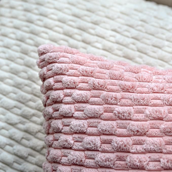 Set of 4 Pink Beige White Decorative Throw Pillow Covers 18x18 Inch Corduroy Pillow Covers for Bed Couch Sofa Living Room Soft Square Cushion Cases