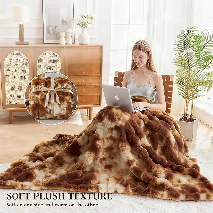 Faux Fur Throw Blanket for Couch, 1000 GSM Cozy Fuzzy Fluffy Soft Plush Thick Bubble Sherpa Blanket for Sofa Bedroom Living Room, Mothers Day Birthday Gifts for Women Home Decor