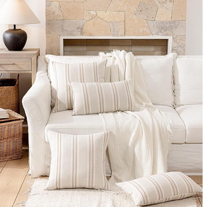 Hckot Throw Pillow Covers 22x22 Set of 2 Camel Pillow Covers Farmhouse Decorative Pillows Textured Linen Square Cushion Covers for Sofa Couch Bed Living Room Decor(Camel)