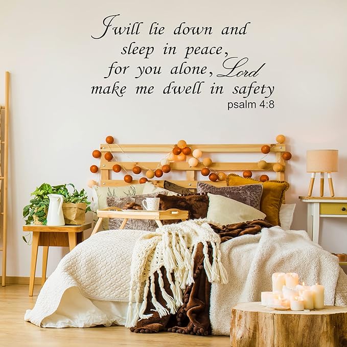 I Will Lie Down and Sleep in Peace for You Alone Lord Make Me Dwell in Safety Wall Decals Bible Verse Religious Quotes Scripture Bedroom Christian Home Art Decor Vinyl Stickers