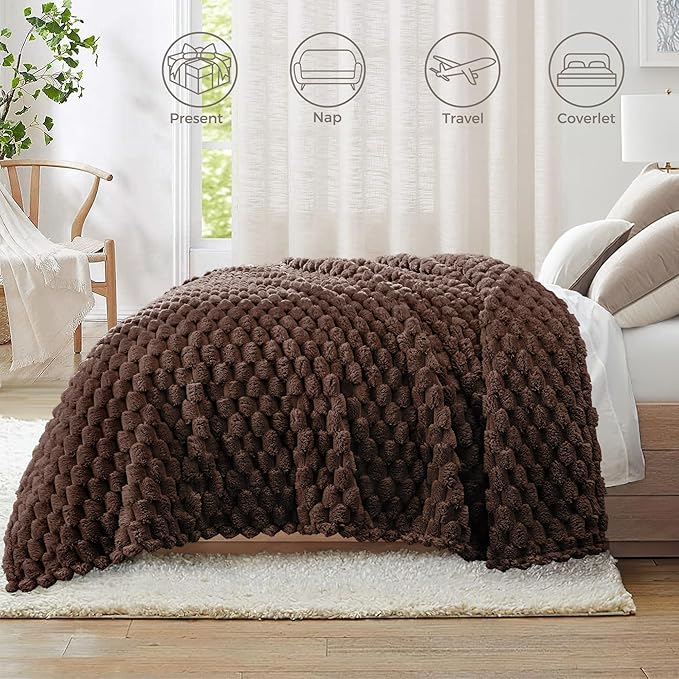 Whale Flotilla King Size Blanket for Bed with Jacquard Pattern, Fuzzy Soft Cozy Exquisite Blankets for All Season, Warm and Fluffy, 90x104 Inch, Coffee