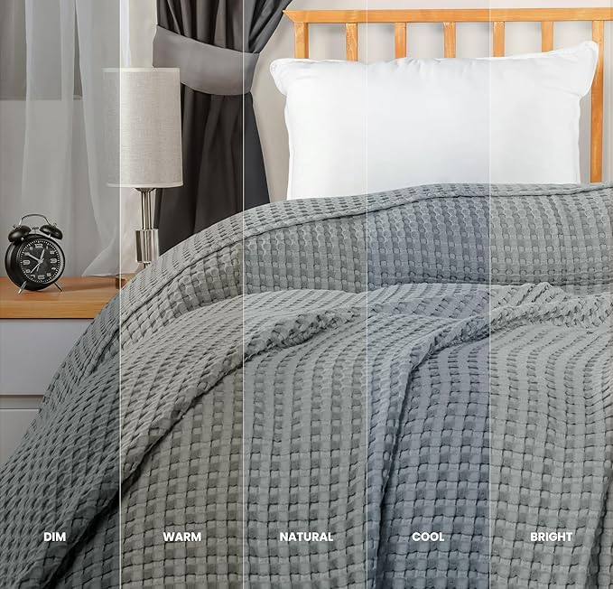 Utopia Bedding Cool Grey 100% Cotton Waffle Blanket 300 GSM [King - 90x108 Inch] Soft Lightweight Breathable Bed Blanket for All Season