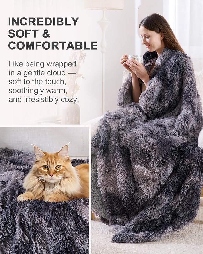 Super Soft Fluffy Faux Fur Throw Blanket for Couch, Fuzzy Sherpa Fleece Cozy Warm Gifts for Women, Room Decor Christmas Plush Thick Throw for Men, Minky Teen Gifts Winter Bedding, 50" x 60"