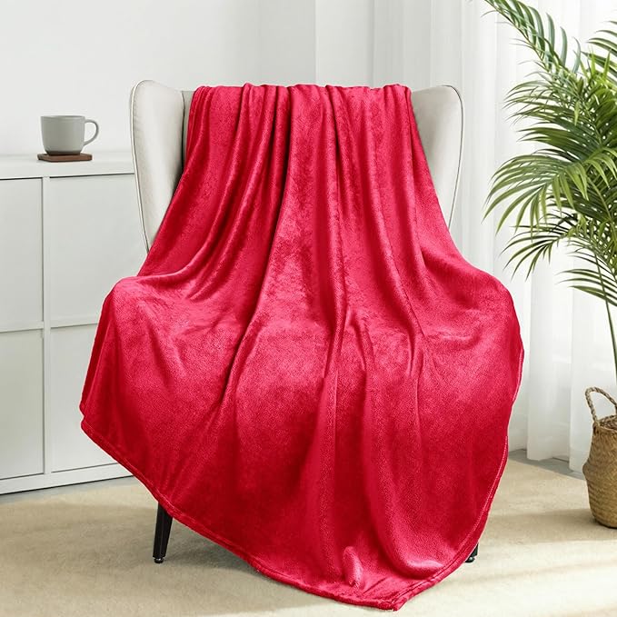 Exclusivo Mezcla Fleece Throw Blanket for Couch, Sofa, 300GSM Super Soft and Warm Blankets, Red Throw All Season Use, Cozy, Plush, Lightweight, 50x60 Inches