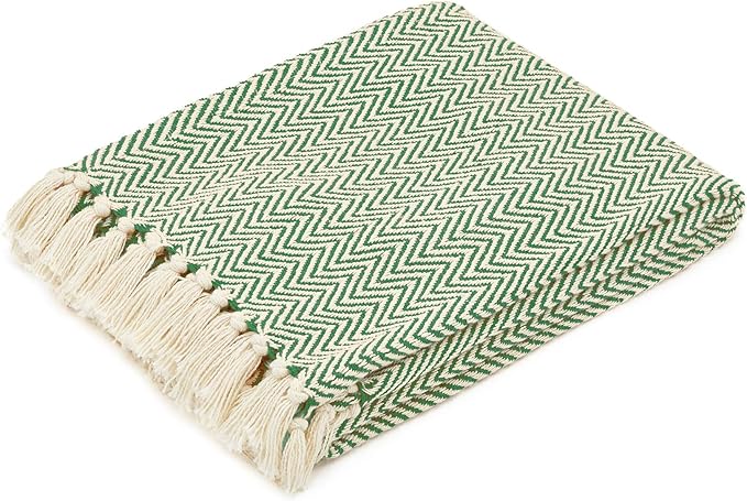 Americanflat 50x60 Throw Blanket - Soft and Breathable Cotton Throw Blanket for Couch, Bed, Chair - Decorative Blankets Perfect for Home, Office, or Outdoor Use - Sage and Beige Herringbone Design