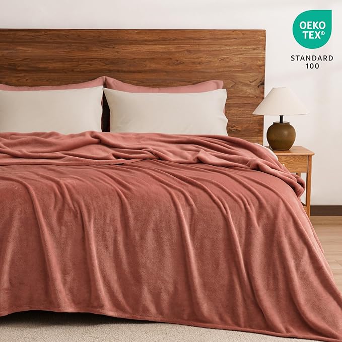 PHF Ultra Soft Fleece Blanket Queen Size, No Shed No Pilling Luxury Plush Cozy 300GSM Lightweight Blanket for Bed, Couch, Chair, Sofa, Perfect Decorations Gifts, 90" x 90", Tomato Red