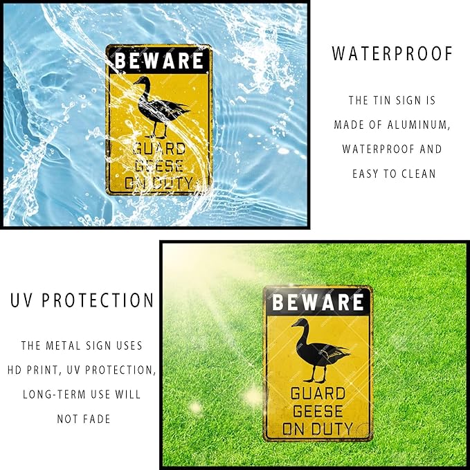 snowsun Beware Guard Geese on Duty Funny Metal Signs Vintage Tin Sign for Home Yard Farm Street Fence Wall Decoration 8×12 Inches
