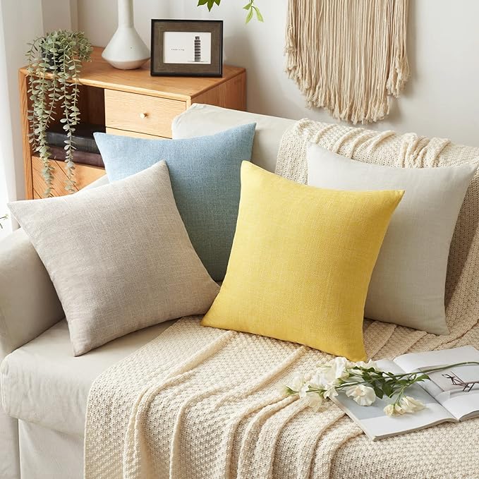 MIULEE 24x24 Inch Pack of 2 Decorative Linen Burlap Textured Euro Pillow Covers Farmhouse Boho Accent Pillowcases Spring Home Decor for Couch Sofa Bedroom Living Room Taupe