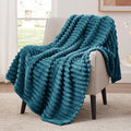 EXQ Home Fleece Blanket Twin Size for Couch or Bed - 3D Stripe Jacquard Decorative Blankets - Cozy Soft Lightweight Fuzzy Flannel Blanket Suitable for All Seasons(60"×80",Teal)