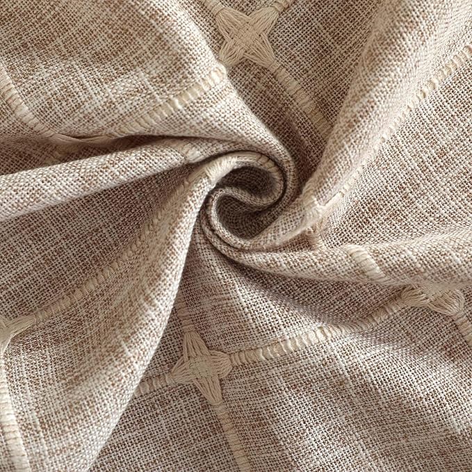SIELUNO Rustic Farmhouse Rectangle Coffee Table Cover - Cotton Linen Waterproof Cloth With Pockets and Tassel for Living Room Decoration - Small Plaids - 20x60 Inch