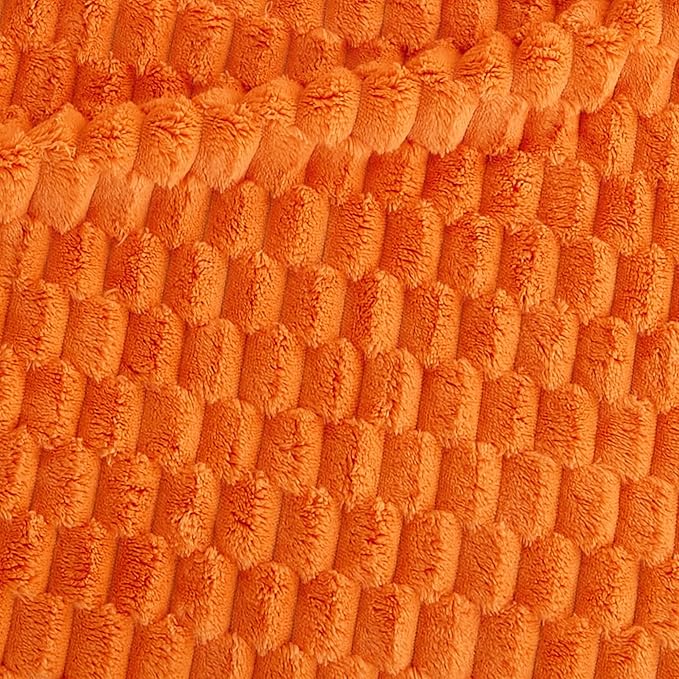 Super Soft Fleece King Size Blanket 90x102 Inches for Bed, Premium Silky with 3D Imitation Turtle Shell Jacquard Decorative Blankets, Lightweight and Cozy for Living Room.Orange