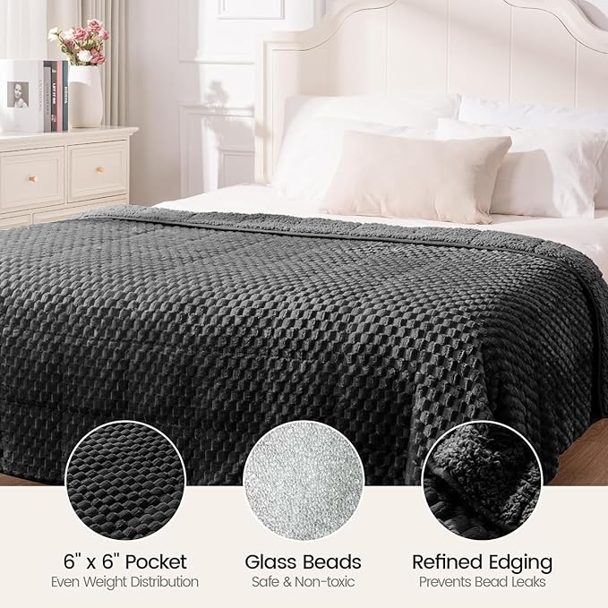 Super Fuzzy Soft Fleece Sherpa Weighted Blanket 15 lbs for Adults, 3D Imitation Turtle Shell Luxury Weighted Throw for Better Sleep, Dual Sided Cozy Heavy Blankets for Couch Bed, Black, 48" x 72"