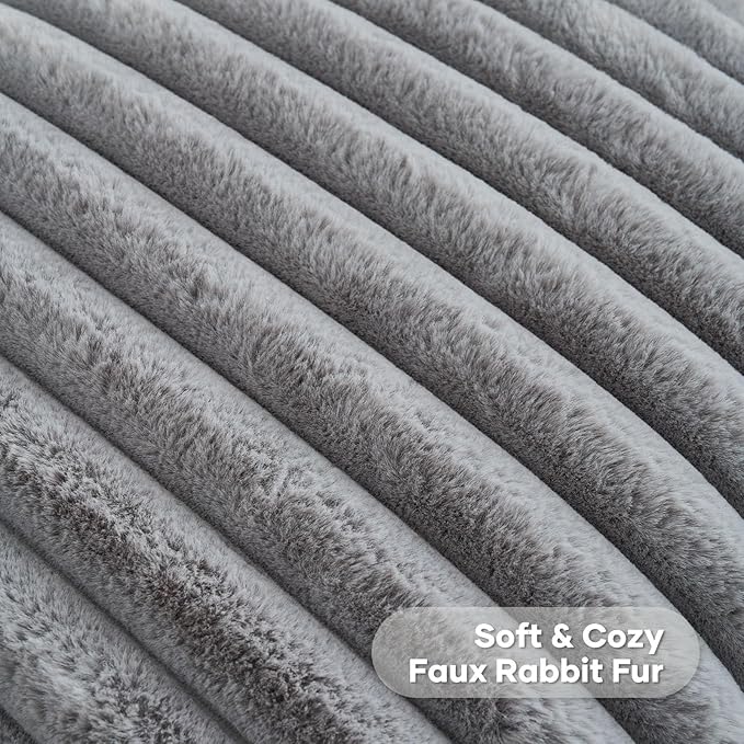 FUTEI Grey Decorative Throw Pillow Covers Set of 2, 24x24 Inch Soft Fluffy Faux Fur Plush Striped European Cushion Cases, Modern Home Decor for Couch Bed Living Room