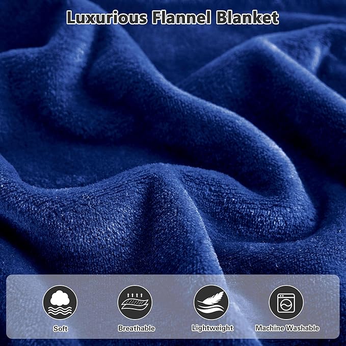 Lukeight Fleece Throw Blanket, Luxury Cozy Fuzzy Lightweight Soft Blankets for Sofa Couch Bed Car Travel and Camping (Navy, 50x60 Inches)