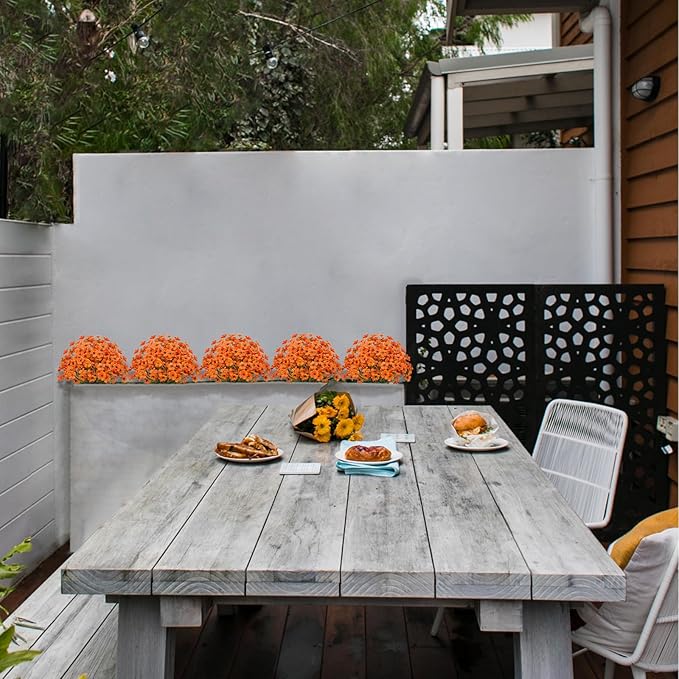 21 Bundles Artificial Outdoor UV Resistant Flowers No Fade Fake Outside Flowers Plastic Greenery Faux Shrubs Garden Porch Window Box Home Decoration(Light Autumn Orange)