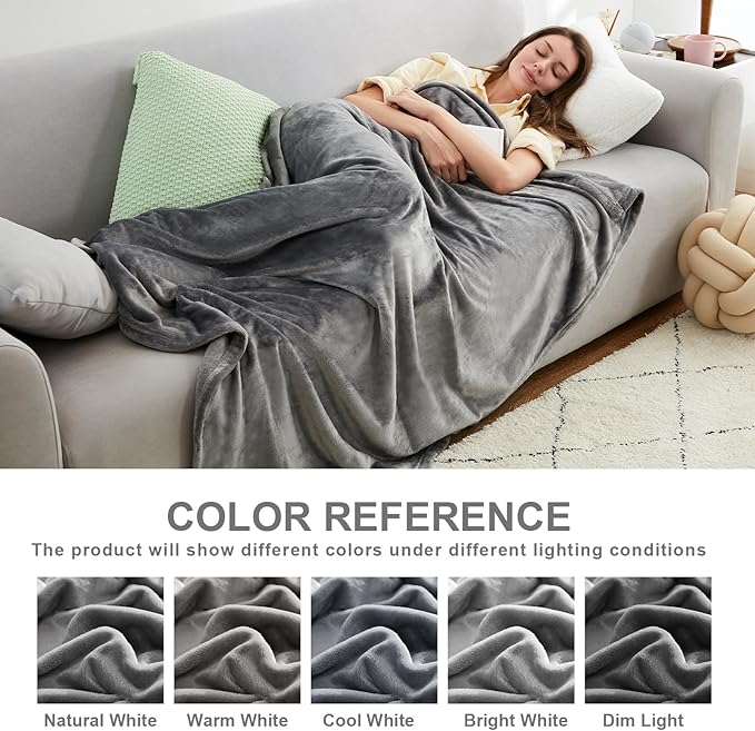 Hansleep Fleece Grey Full Blanket, Super Soft Flannel Fuzzy Plush Cozy Blanket for All Seasons, Grey, Full 84x90 Inches