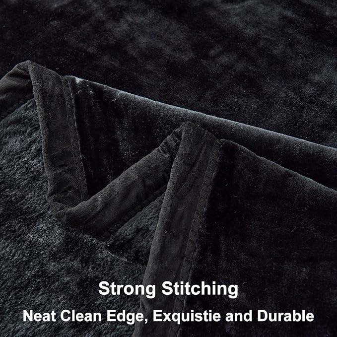 JYK Fleece Plush Blanket - 3.5 LB, 1 Ply Lightweight Korean Style Mink Blanket, Queen 79" x 91" - Super Soft, Warm & Cozy, Microfiber Bed Blanket for All Seasons, Black