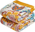 Boho Throw Blanket - 90"x108" 100% Cotton Ultra Soft Lightweight Spring Blanket, 4-Layer Breathable Muslin Blankets for Bed Couch, Reversible Green Floral Butterfly Printed Bohemian Quilt