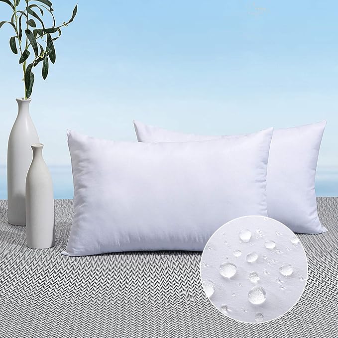 MIULEE Pack of 2 14x20 Outdoor Pillow Inserts, Outdoor Throw Pillows Water-Resistant Decorative Premium Lumbar Pillow Stuffer Sham for Porch Swing Couch Sofa Cushion Patio Furniture