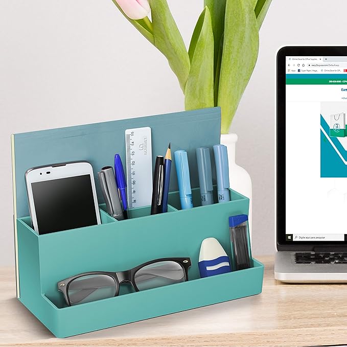 Acrimet Desktop Organizer - Multi Organizer Caddy Holder for Office, Home and School use (Plastic) (Solid Green Color)