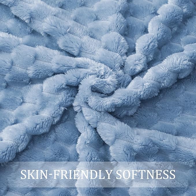 Exclusivo Mezcla Fleece Throw Blanket for Couch, Extra Large Fuzzy Stone Blue Bed Blankets, Soft Cozy Plush Sofa Throws for All Seasons, 50x70 Inches