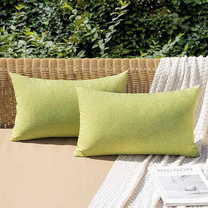 MIULEE Pack of 2 Decorative Outdoor Solid Waterproof Throw Pillow Covers Spring Faux Linen Garden Farmhouse Cushion Cases for Patio Tent Balcony Couch Sofa 20x12 Inch Moss Green