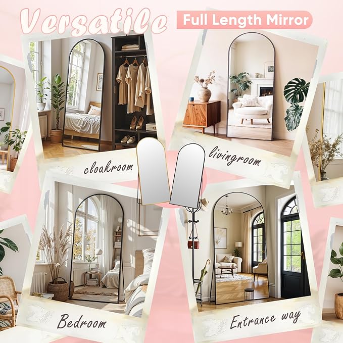 Full Length Mirror, 58" x 18" Arched Full Body Mirror Large Standing Floor Mirrors, Mirrors for Bedroom, Bathroom, Living Room Standing or Wall Leaning, Black