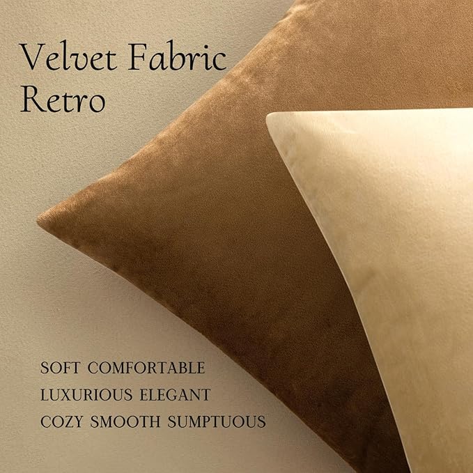MIULEE 24x24 Inch Euro Sham Velvet Pillow Covers, Set of 2 Large Square Decorative Pillows -Beige Super Soft for King Bed, Sofa, Couch, Accent Chairs with Hidden Zipper