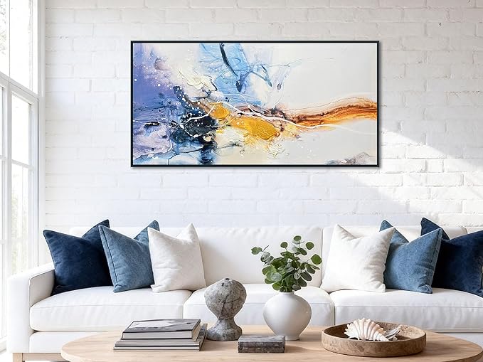 Ardemy Framed Abstract Wall Art 40"x20" - Blue Purple Gold Textured Canvas Painting, Modern Framed Artwork for Living Room, Bedroom, Home Office & Dining Room Decor