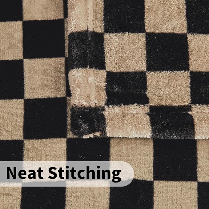 FY FIBER HOUSE Checkered Throw Blanket Flannel Fleece Soft Cozy Checkerboard Grid Print Checker Blankets for Bed Couch Sofa, 50"x60", Black Brown