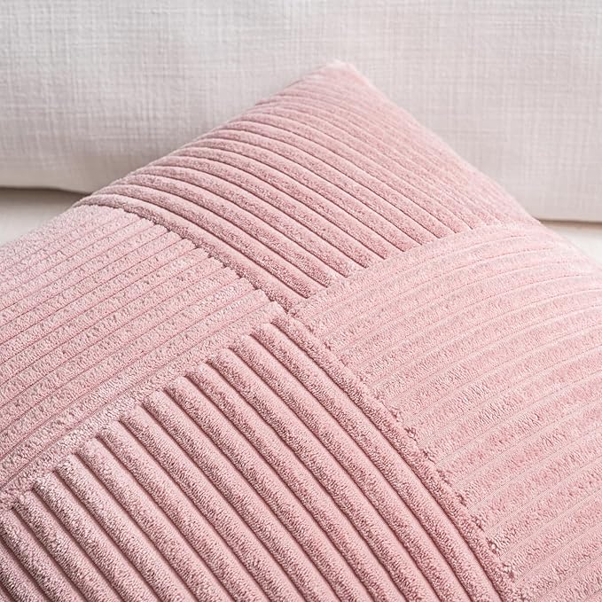 Fancy Homi 2 Packs Blush Pink Samll Decorative Throw Pillow Covers 12x12 Inch with for Couch Bed Sofa, Rustic Farmhouse Boho Home Decor, Soft Corss Patchwork Corduroy Square Cushion Case 30x30 cm