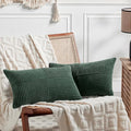 Fancy Homi Set of 2 Dark Green Lumbar Decorative Throw Pillow Covers 12x20 Inch for Living Room Couch Bed, Boho Farmhouse Forest Green Home Decor, Soft Corduroy Corss Patchwork Cushion Case