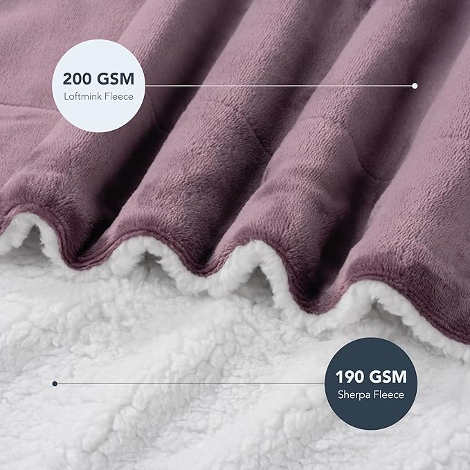 Berkshire Blanket-Sherpa Fleece Blanket, Warm and Soft Loftmink Reversible Blanket for Bed, Sofa and Travel, Plum Smoke, 90 in x 108 in