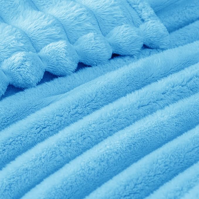 Exclusivo Mezcla Fleece Throw Blanket for Couch, Super Soft Striped Jacquard Bed Blanket, Lightweight Fuzzy Cozy for All Seasons, 50x60 Inches, Blue