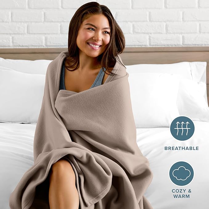 Bare Home Polar Fleece Blanket - Throw - Taupe - Warm & Cozy - Premium Fleece for Bed, Sofa, Camping, Travel and Cold Nights - Lightweight Blanket (Throw, Taupe)