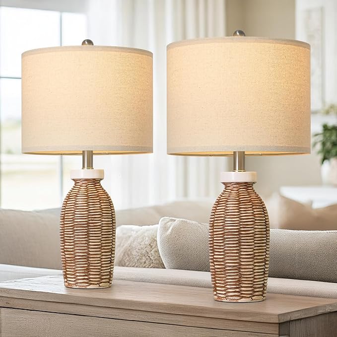 22.75" Table Lamps for Living Room Small Lamps for Bedroom Bedside Lamps Set of 2 Boho Lamps for Night Stands Nightstand Lamp Farmhouse Vintage Rustic Modern Side End Table Lamp Light Home Deco Gifts
