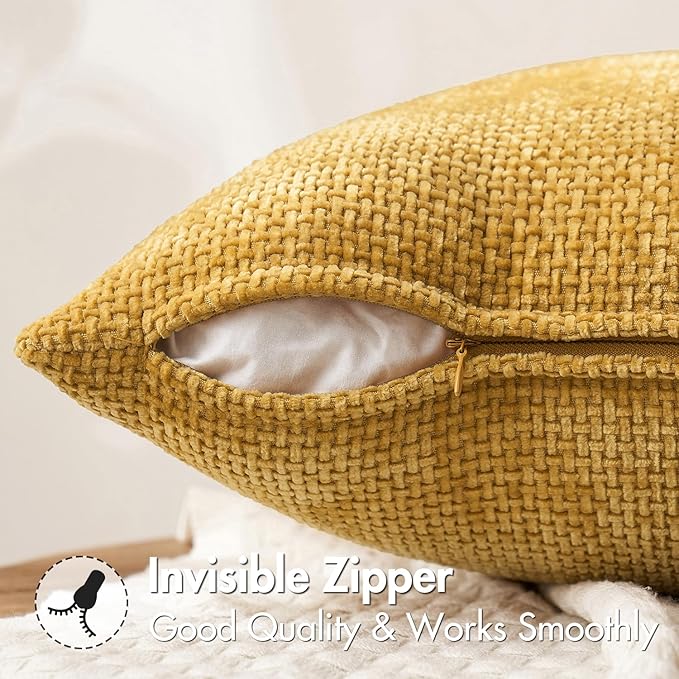 MIULEE Pack of 2 Gold Throw Pillow Covers 18x18 Inch Mustard Yellow Summer Modern Boho Accent Decorative Pillow Covers Soft Chenille Farmhouse Cushion Covers for Home Decor Couch Bed Sofa Living Room