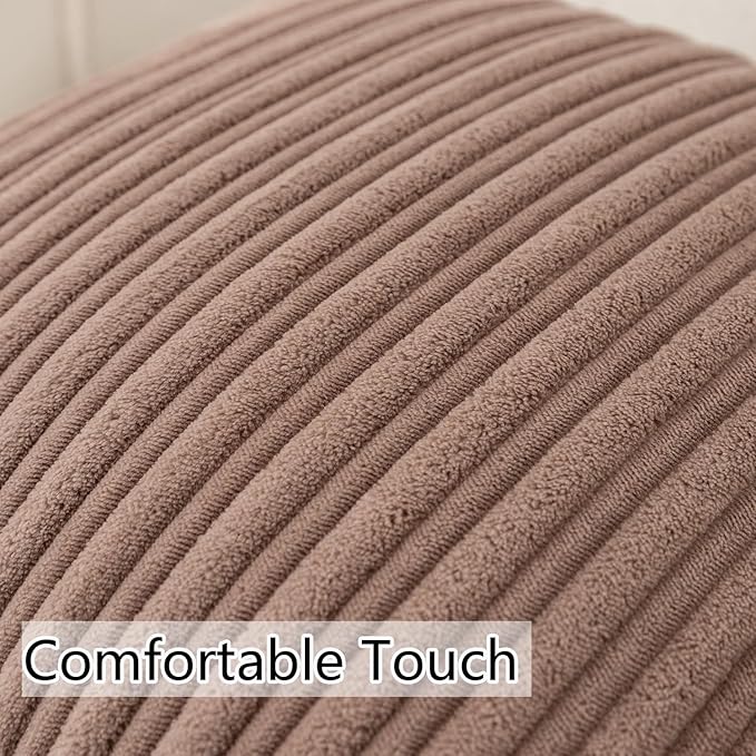 UGASA Fall Soft Velvet Stripe Decorative Lumbar Pillow Covers Set of 2 Solid Corduroy Textured Euro Oblong Cushion Cases for Couch Bedroom Sofa Farmhouse, 12x20 Inch, Light Brown