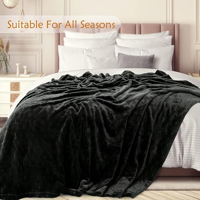 TOONOW Fleece Blanket Fuzzy Plush Throw Blanket Twin Size 60" x 80", Super Soft Fluffy Bed Blanket Geometric Pattern Comfy Microfiber Flannel Blankets for Couch, Bed, Sofa, Black