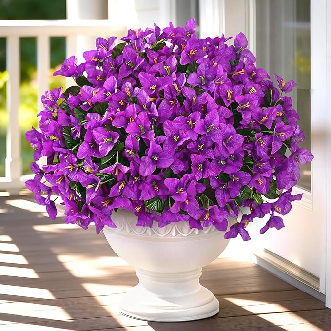 Yastouay 16 Bundles Artificial Flowers for Outdoors, Realistic Bougainvillea Fake Flowers for Outside, UV Resistant Silk Outdoor Faux Plants for Porch Patio Planter Front Door Garden Decor(Fuchsia)