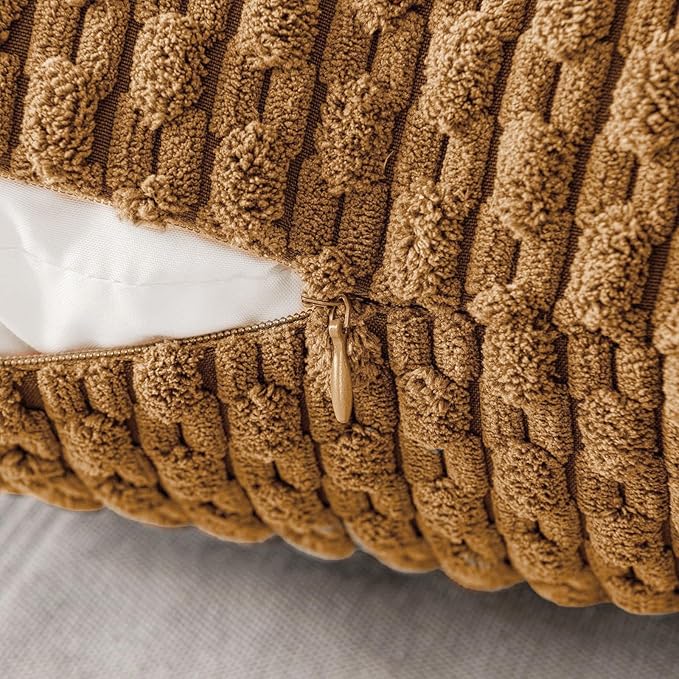 MIULEE Pack of 2 Decorative Throw Pillow Covers 16x16 Inch Soft Boho Striped Textured Corduroy Pillow Covers Modern Farmhouse Home Decor for Couch Bed Sofa Living Room Light Coffee