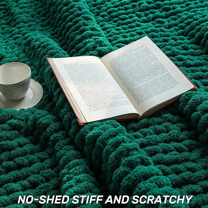 Chunky Knit Blanket - Luxury Soft Cozy 50 * 60 Throw Blanket,100% Woven Blanket Rope Knot Throw Blanket for Couch, Sofa, Home Decor, Gift - Machine Washable (Blackish Green, 50 * 60)