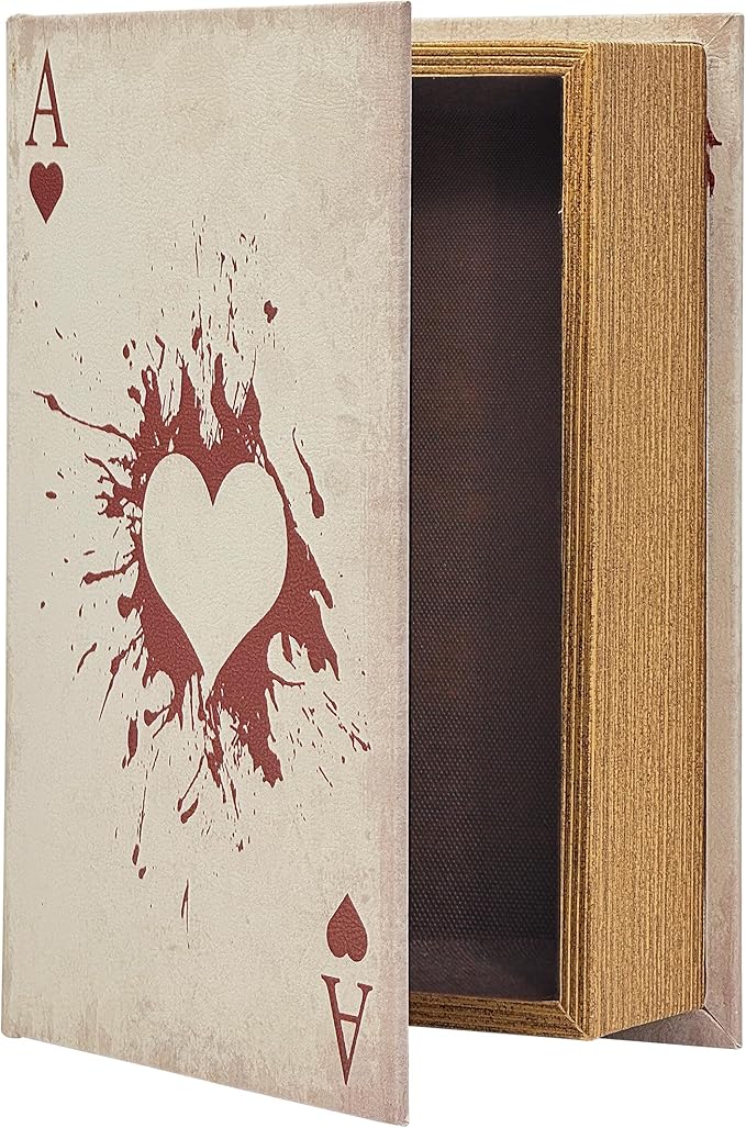 PACOLO Decorative Book Boxes, Faux Wood cover Storage for Hidden Jewelry, Money, and Cash (Ace of Hearts)