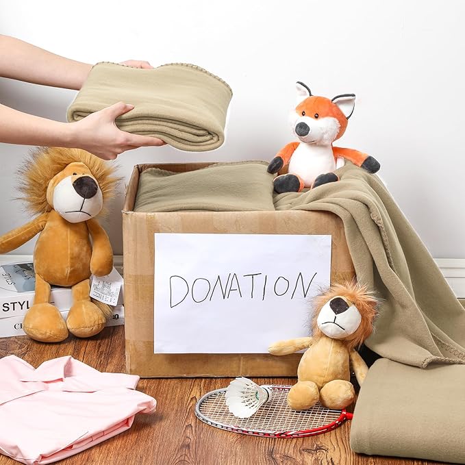 60PCS Khaki Blankets Bulk 50 X 60, Soft Lightweight Throw Blanket Kit Cozy Blankets Bulk for Bed Sofa Couch Warm Pet Fleece Blanket Set for Wedding Homeless Home Office Travel Gift for Seasons