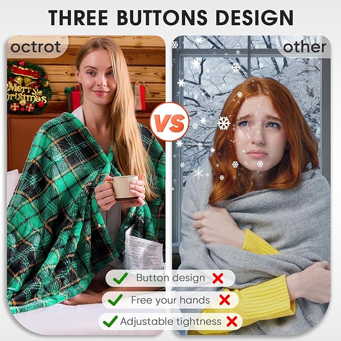 OCTROT Green Heated Blanket Electric Throw 50X60, Heating Blanket for Couch, Plaid Sherpa Winter Blankets Warmer, 10 Levels & 8-Hour Auto Off, for Mom Women, Home Decor for Couch Bed Office