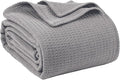 100% Cotton Blankets for Bed - Waffle Weave Blankets for Summer, Lightweight and Breathable Soft Woven Blanket for Spring (Light Grey, Queen (90" x 90"))