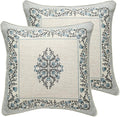 ISAENNE Design Linen Square Throw Pillow Covers 18"x18" Pack of 2, Cottage Farmhouse Cushion Covers with Thorn Vine Pattern for Bed, Living Room, Outdoor, Car