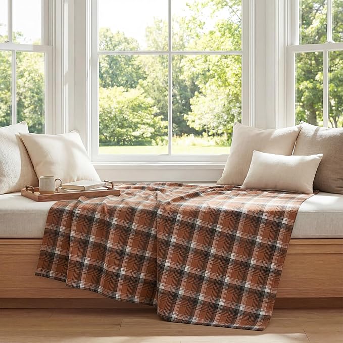 Horaldaily Caramel Brown Farmhouse Plaid Fall Decorative Blanket Throw, Autumn Rustic Soft Lightweight Blanket for Couch Sofa Bed Lounging Decoration, Ideal Gifts for Kids Adults Self, 60x80