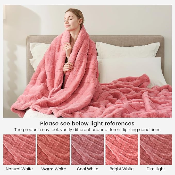 Cozy Bliss Fluffy Pink Faux Fur Throw Blanket for Couch,Warm Cozy Soft Throw Blankets for Sofa Bed Living Room,60x80 Inches